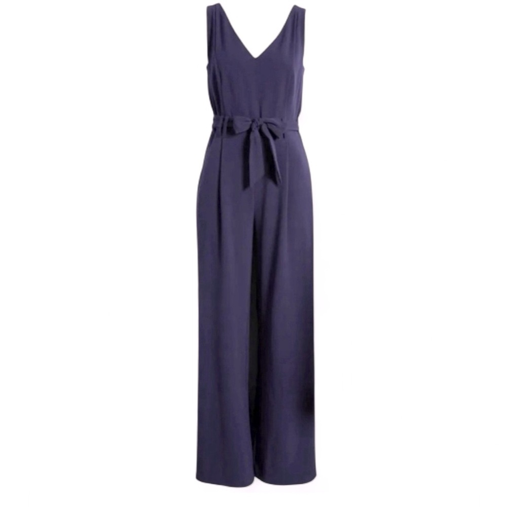 Tahari ASL Tie Waist Sleeveless Crepe Jumpsuit, Midnight, Size 6